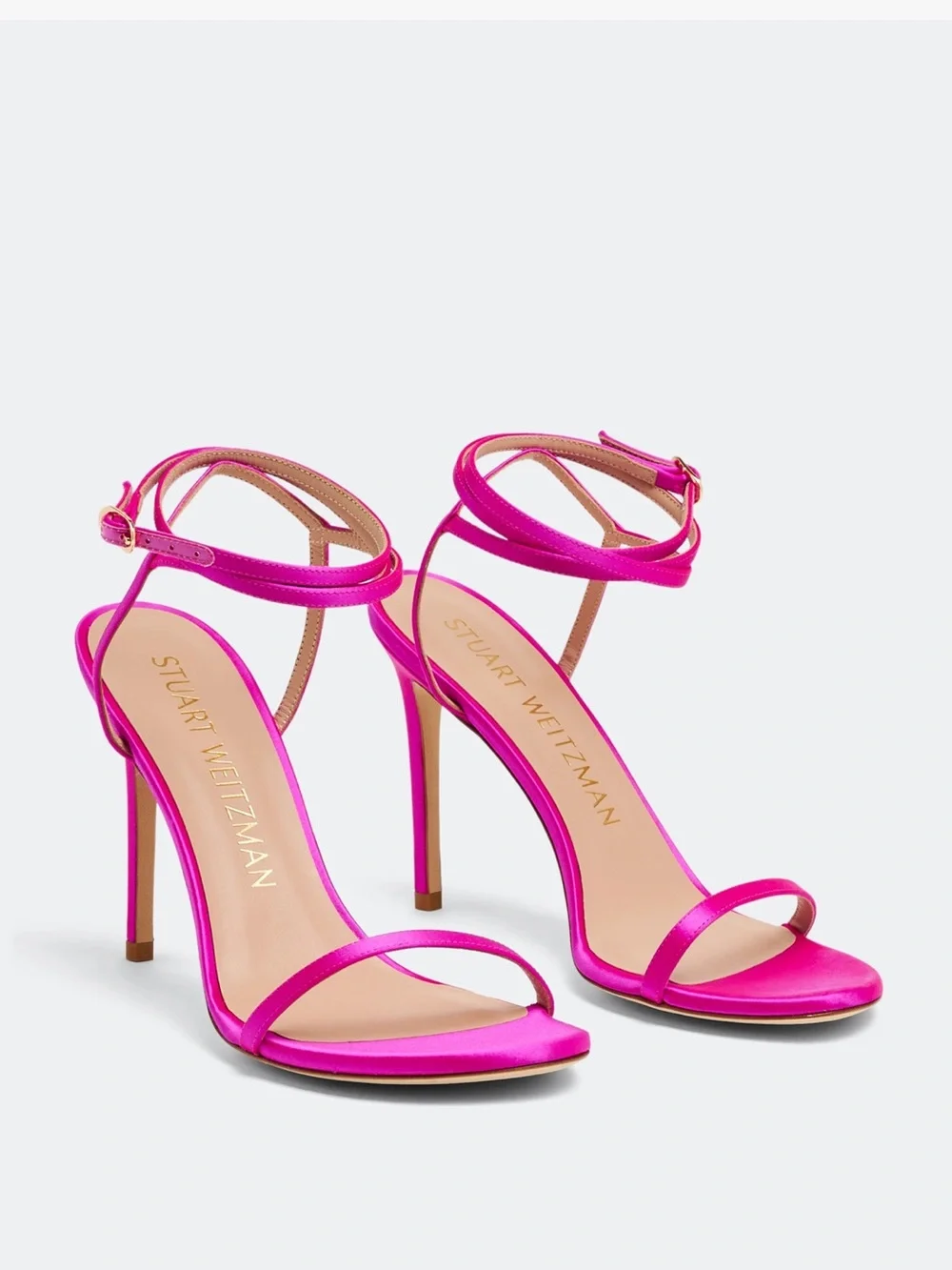 Stuart Weitzman RED leather Ankle-Strap Stiletto Sandals Barelynude 100 wrap 10🔥